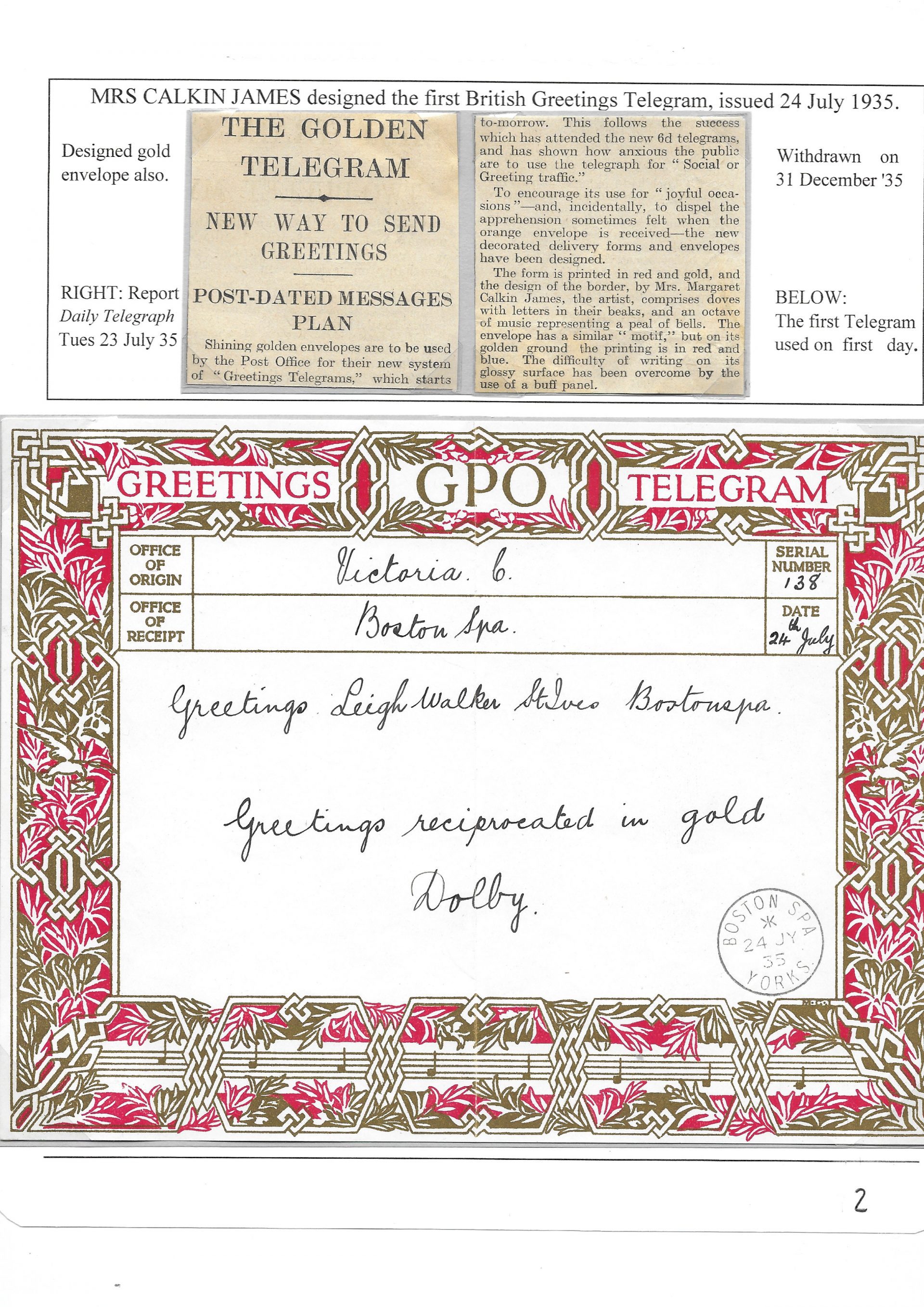 British Greetings Telegrams 19351938 ABPS