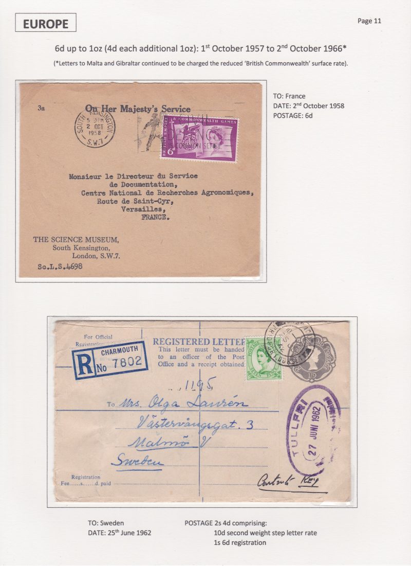 British Postage Rates for Overseas Letters 1952 to 1971 ABPS